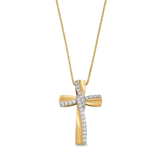 1/4 CT. T.w. Diamond Windmill Ribbon Cross Pendant in 10K Gold