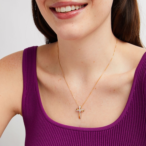 1/4 CT. T.w. Diamond Windmill Ribbon Cross Pendant in 10K Gold