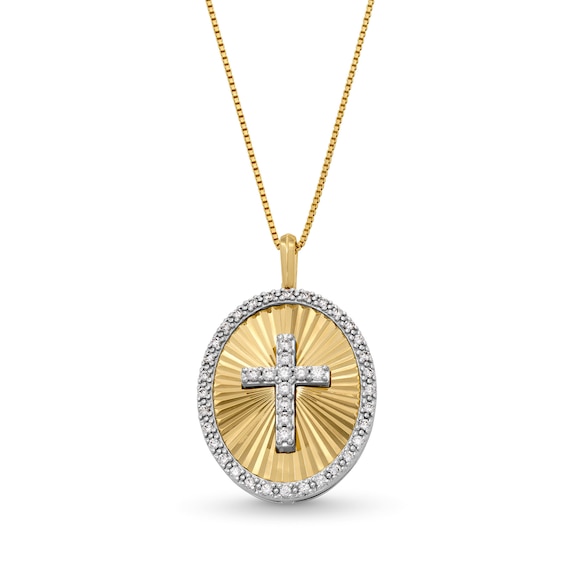 1/2 CT. T.w. Diamond Cross Oval Frame Medallion Pendant in 10K Gold