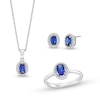 Thumbnail Image 0 of Oval Blue and White Lab-Created Sapphire Frame Pendant, Ring and Stud Earrings Set in Sterling Silver - Size 7