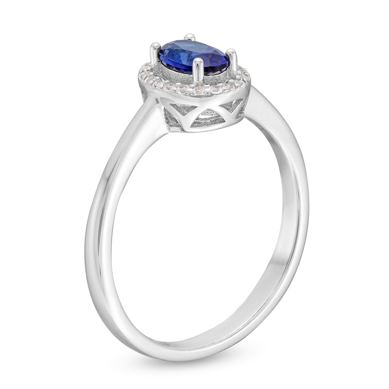 Main Image 2 of Oval Blue and White Lab-Created Sapphire Frame Pendant, Ring and Stud Earrings Set in Sterling Silver - Size 7