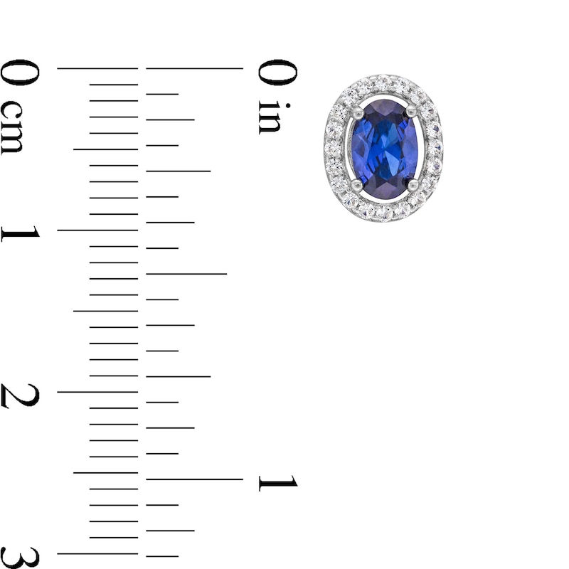 Oval Blue and White Lab-Created Sapphire Frame Pendant, Ring and Stud Earrings Set in Sterling Silver - Size 7