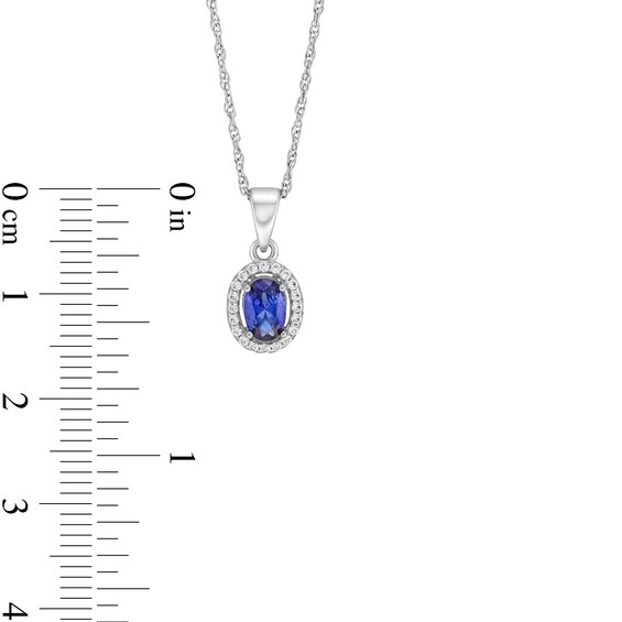 Oval Blue and White Lab-Created Sapphire Frame Pendant, Ring and Stud Earrings Set in Sterling Silver - Size 7