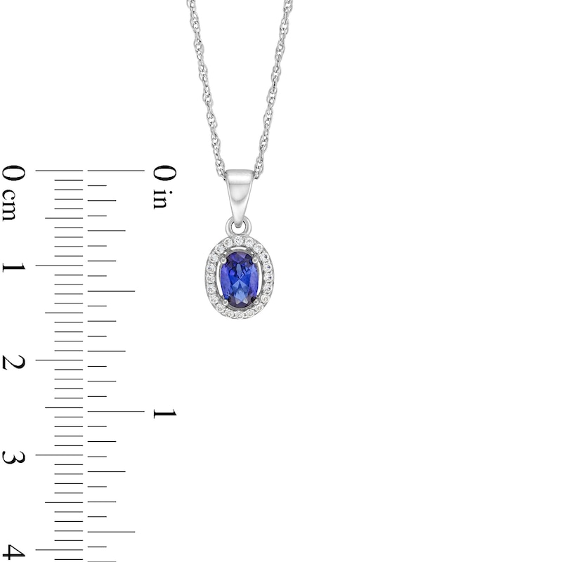 Main Image 5 of Oval Blue and White Lab-Created Sapphire Frame Pendant, Ring and Stud Earrings Set in Sterling Silver - Size 7