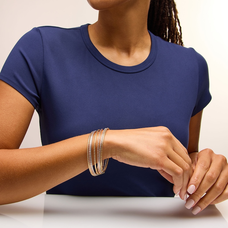 Main Image 2 of Diamond-Cut Bangle Bracelet Stack in 14K Tri-Tone Gold