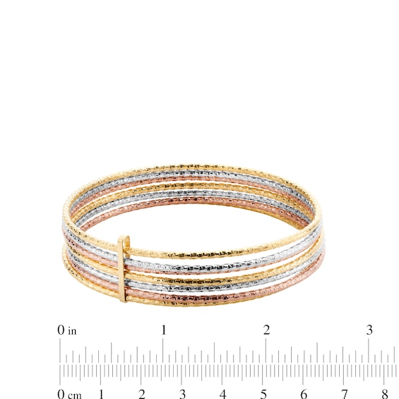 Diamond-Cut Bangle Bracelet Stack in 14K Tri-Tone Gold