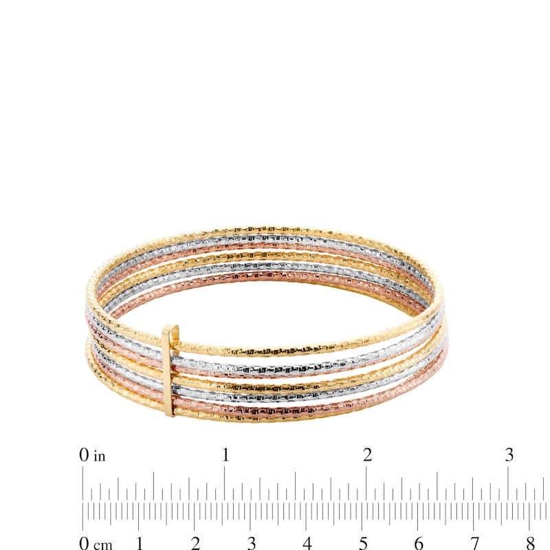 Main Image 3 of Diamond-Cut Bangle Bracelet Stack in 14K Tri-Tone Gold