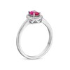 Thumbnail Image 2 of Oval Lab-Created Ruby and White Lab-Created Sapphire Frame Pendant, Ring and Stud Earrings Set in Sterling Silver