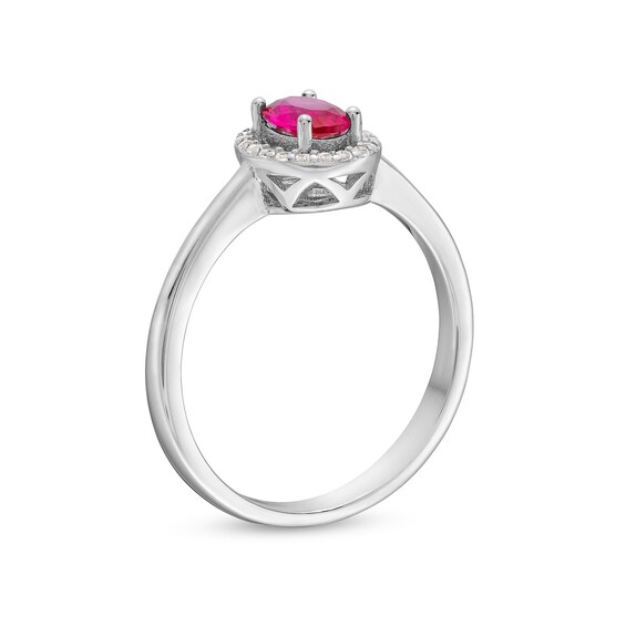 Oval Lab-Created Ruby and White Lab-Created Sapphire Frame Pendant, Ring and Stud Earrings Set in Sterling Silver