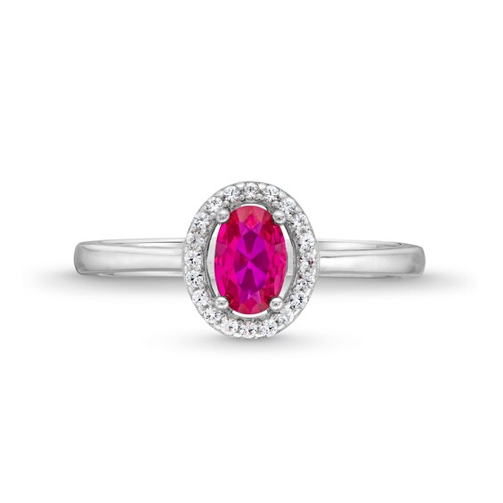 Oval Lab-Created Ruby and White Lab-Created Sapphire Frame Pendant, Ring and Stud Earrings Set in Sterling Silver