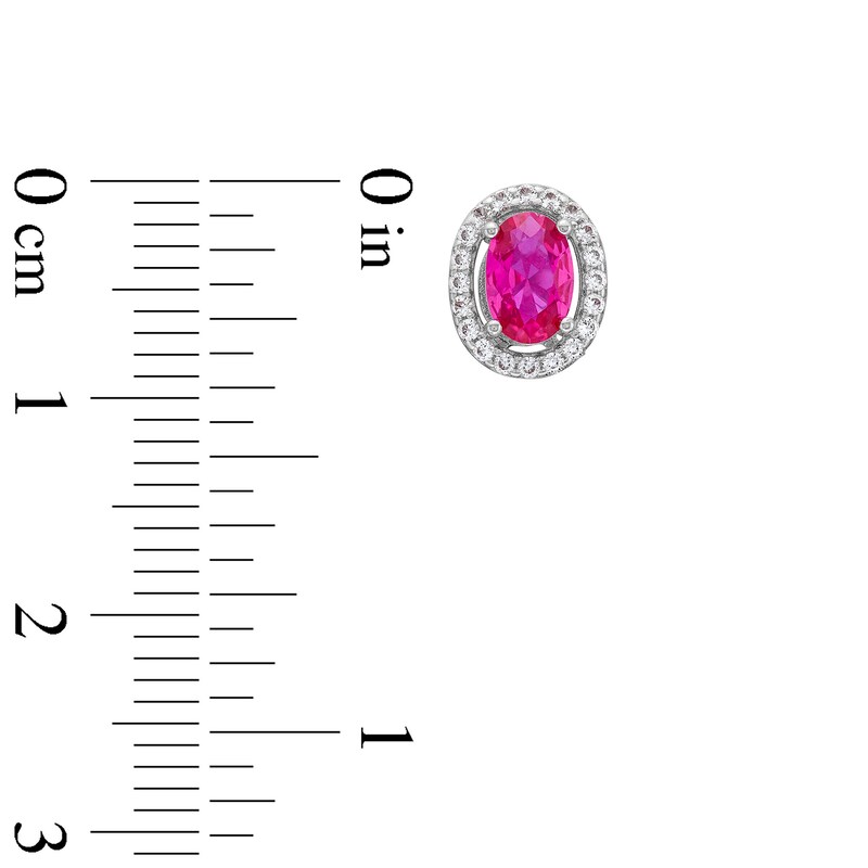 Main Image 5 of Oval Lab-Created Ruby and White Lab-Created Sapphire Frame Pendant, Ring and Stud Earrings Set in Sterling Silver