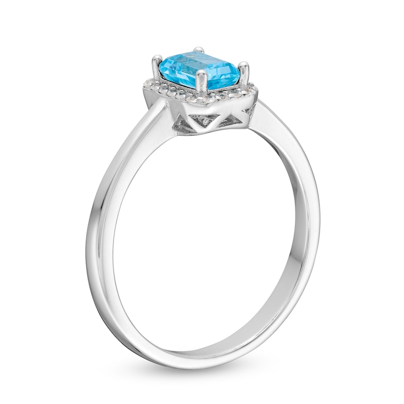 Main Image 2 of Emerald-Cut Blue Topaz and White Lab-Created Sapphire Frame Pendant, Ring and Stud Earrings Set in Sterling Silver