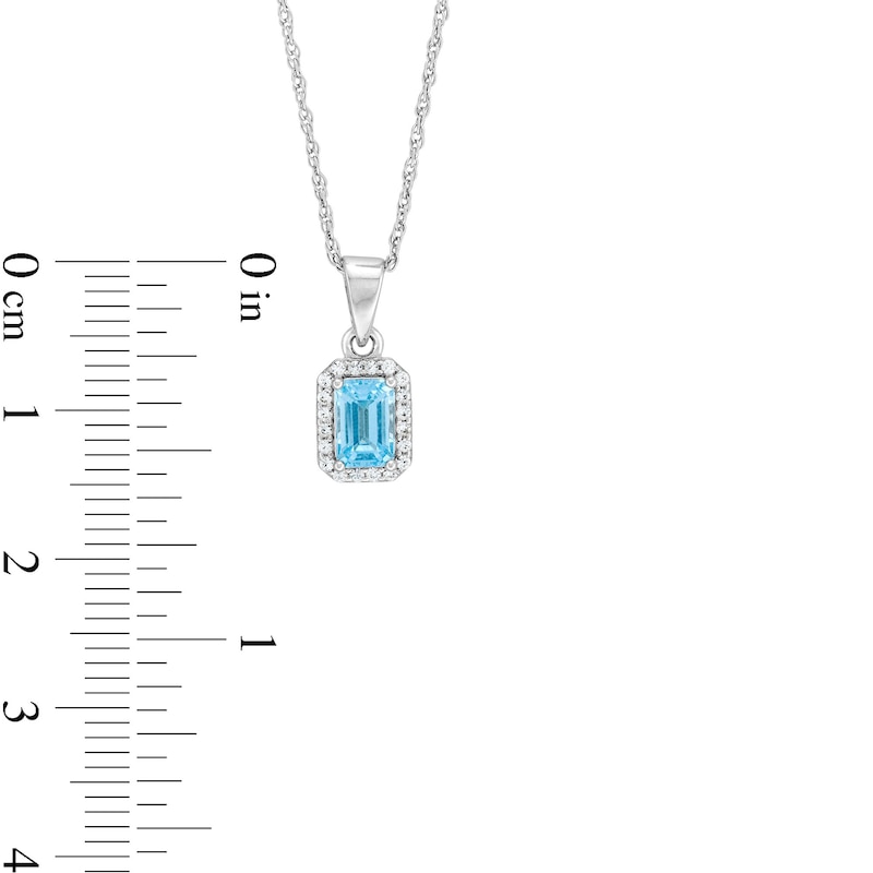 Main Image 5 of Emerald-Cut Blue Topaz and White Lab-Created Sapphire Frame Pendant, Ring and Stud Earrings Set in Sterling Silver