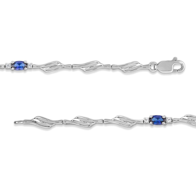 Main Image 2 of Oval Blue and White Lab-Created Sapphire Bypass Wave Alternating Line Bracelet in Sterling Silver - 7.25"