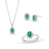 Thumbnail Image 0 of Oval Lab-Created Emerald and White Lab-Created Sapphire Frame Pendant, Ring and Stud Earrings Set in Sterling Silver