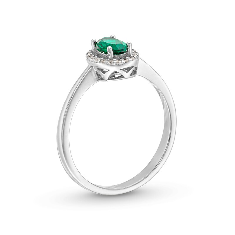 Main Image 3 of Oval Lab-Created Emerald and White Lab-Created Sapphire Frame Pendant, Ring and Stud Earrings Set in Sterling Silver