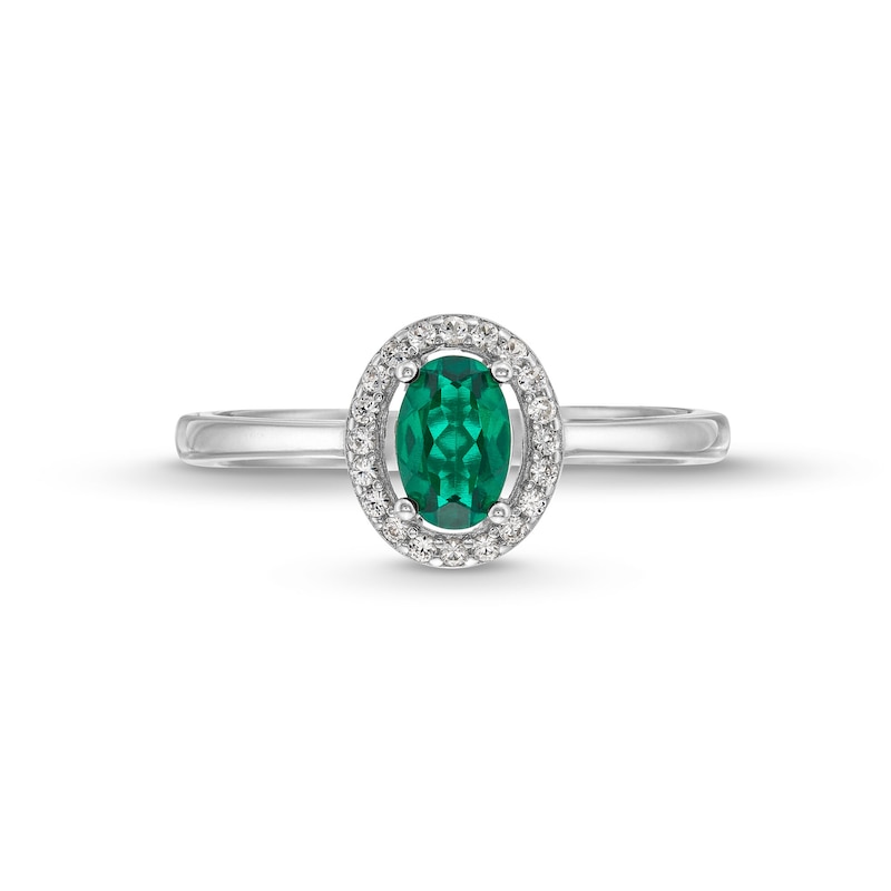 Main Image 4 of Oval Lab-Created Emerald and White Lab-Created Sapphire Frame Pendant, Ring and Stud Earrings Set in Sterling Silver