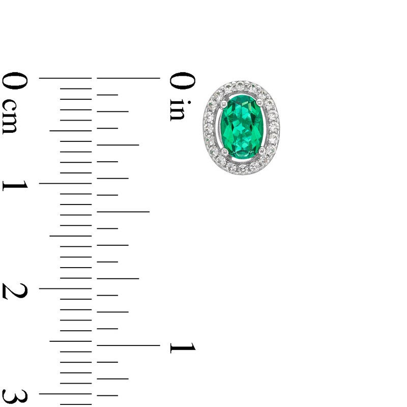 Main Image 6 of Oval Lab-Created Emerald and White Lab-Created Sapphire Frame Pendant, Ring and Stud Earrings Set in Sterling Silver