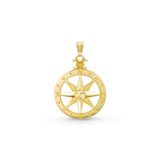 Diamond-Cut Compass Necklace Charm in 14K Gold
