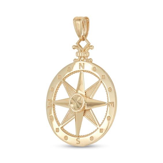 Diamond-Cut Compass Necklace Charm in 14K Gold