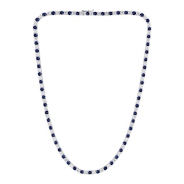 Blue Lab-Created Sapphire and 8 CT. T.W. Diamond Alternating Tennis Necklace in 10K White Gold - 16.5"