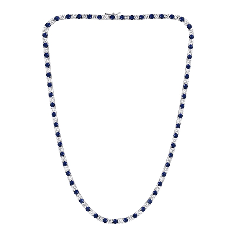 Main Image 1 of Blue Lab-Created Sapphire and 8 CT. T.W. Diamond Alternating Tennis Necklace in 10K White Gold - 16.5"
