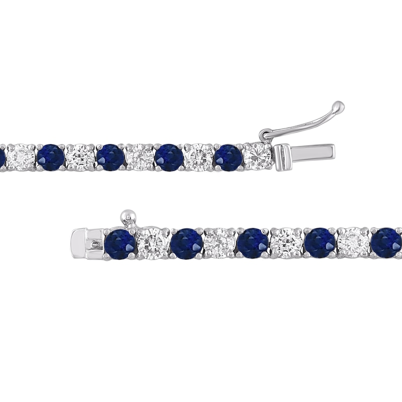 Main Image 3 of Blue Lab-Created Sapphire and 8 CT. T.W. Diamond Alternating Tennis Necklace in 10K White Gold - 16.5"