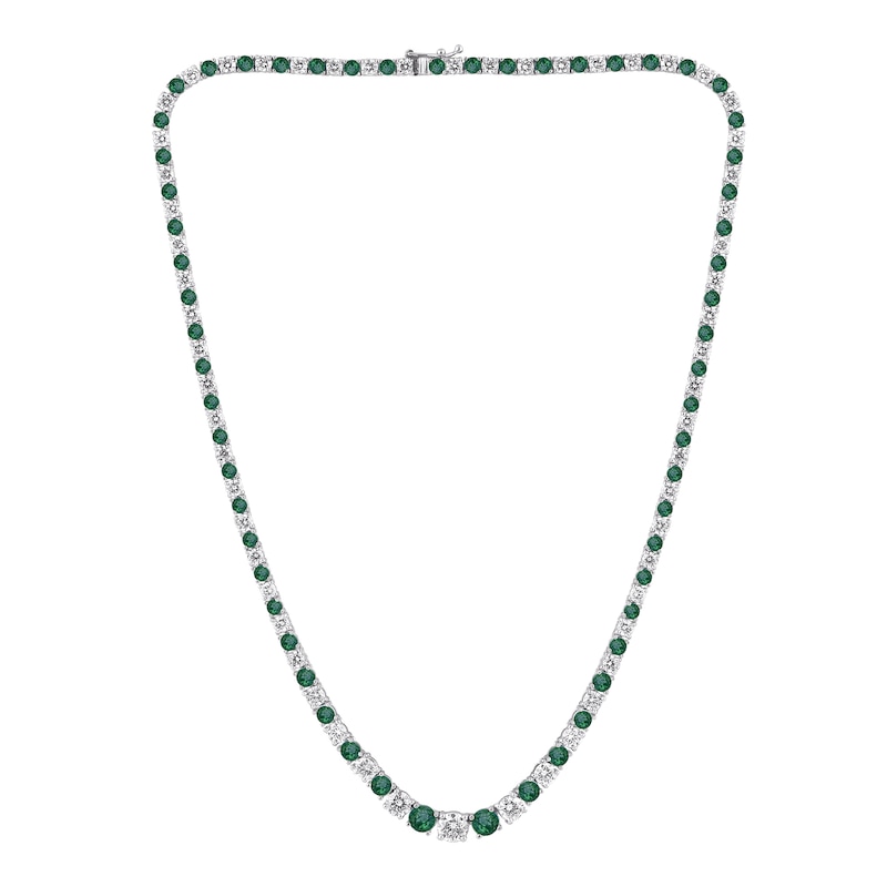 Main Image 1 of Lab-Created Emerald and 8 CT. T.W. Diamond Graduated Alternating Tennis Necklace in 10K White Gold - 16"