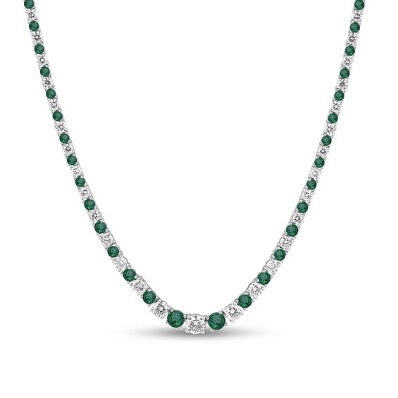 Lab-Created Emerald and CT. T.w. Diamond Graduated Alternating Tennis Necklace in 10K White Gold