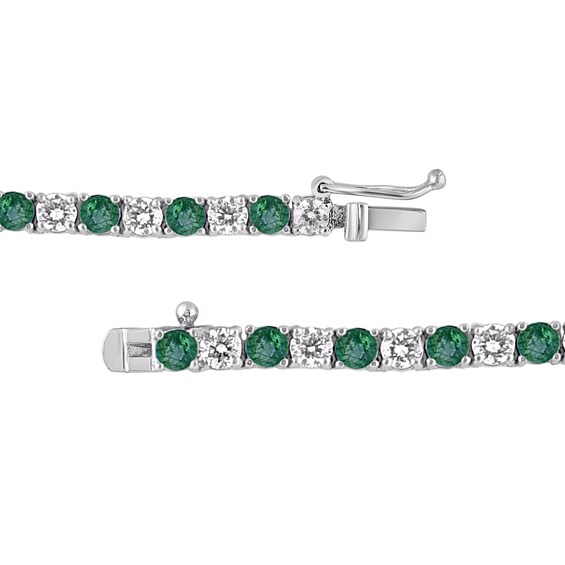 Lab-Created Emerald and CT. T.w. Diamond Graduated Alternating Tennis Necklace in 10K White Gold