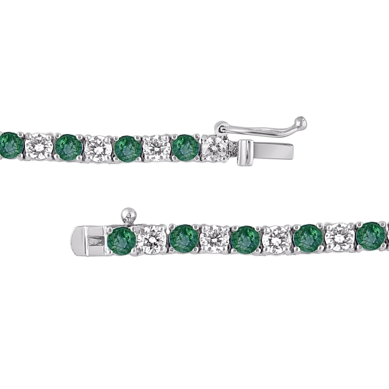 Main Image 3 of Lab-Created Emerald and 8 CT. T.W. Diamond Graduated Alternating Tennis Necklace in 10K White Gold - 16"