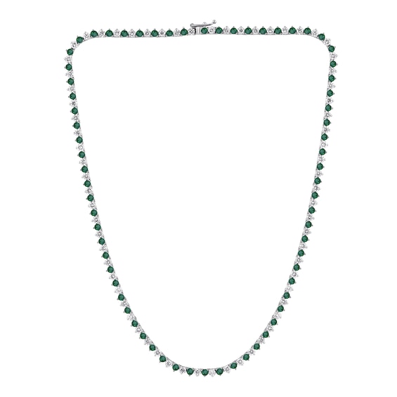 Lab-Created Emerald and 6 CT. T.w. Diamond Alternating Tennis Necklace in 10K White Gold - 16.5"