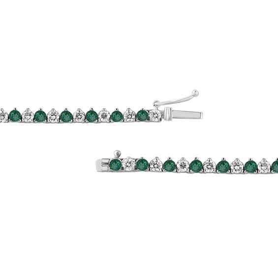 Lab-Created Emerald and 6 CT. T.w. Diamond Alternating Tennis Necklace in 10K White Gold - 16.5"