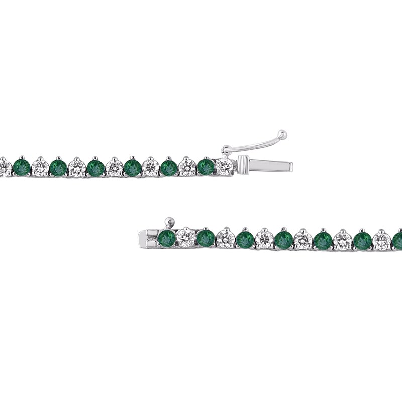 Main Image 3 of Lab-Created Emerald and 6 CT. T.W. Diamond Alternating Tennis Necklace in 10K White Gold - 16.5"