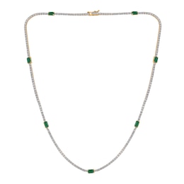 Emerald-Cut Lab-Created Emerald and 3 CT. T.W. Diamond Station Line Necklace in 10K Gold - 16"