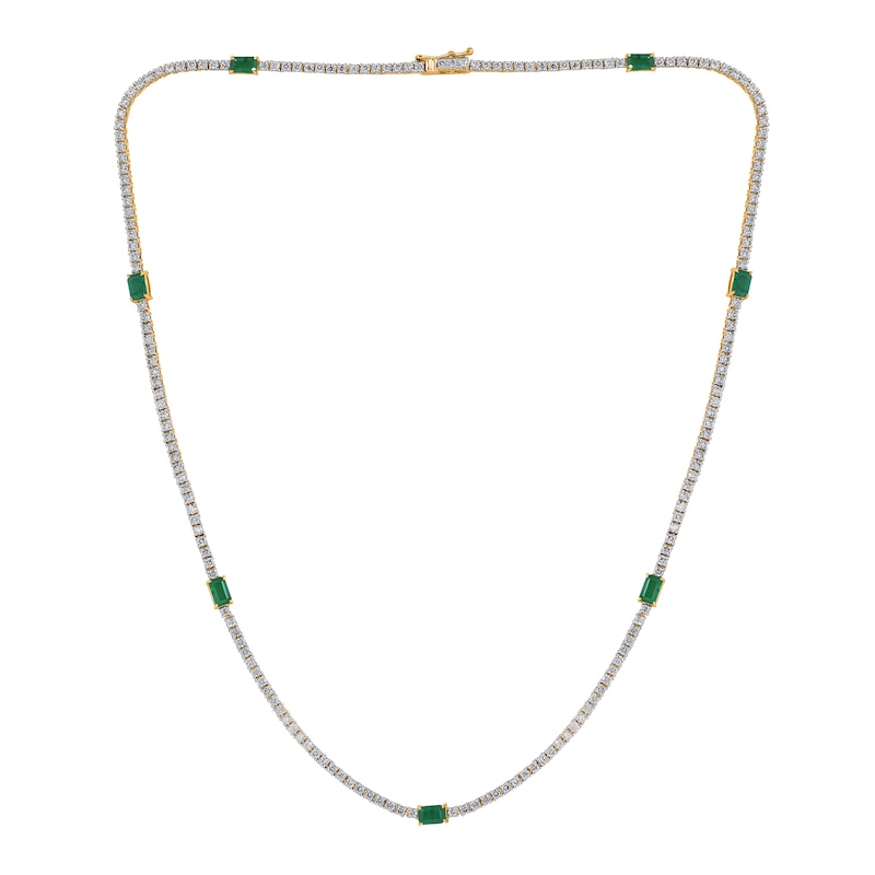 Main Image 1 of Emerald-Cut Lab-Created Emerald and 3 CT. T.W. Diamond Station Line Necklace in 10K Gold - 16"