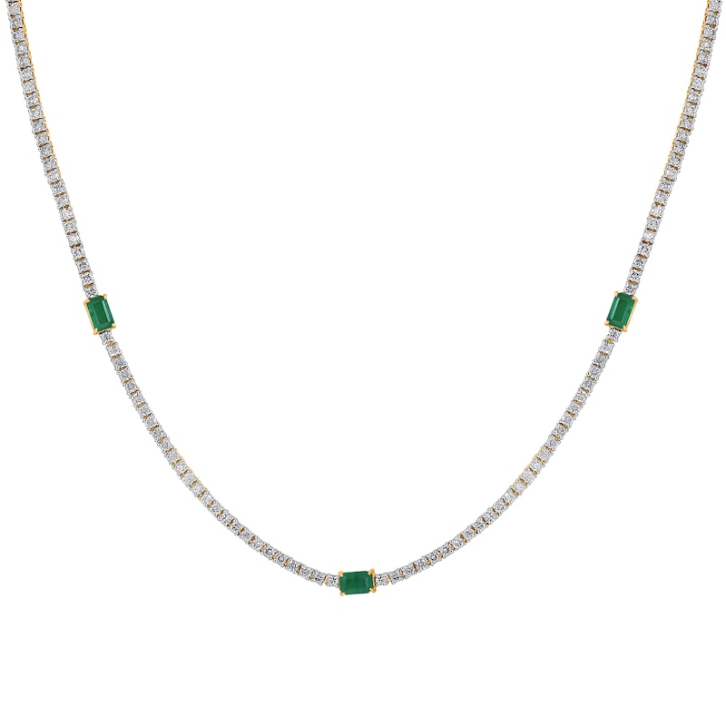 Main Image 2 of Emerald-Cut Lab-Created Emerald and 3 CT. T.W. Diamond Station Line Necklace in 10K Gold - 16"