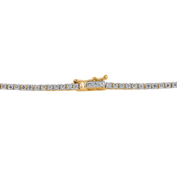 Emerald-Cut Lab-Created Emerald and 3 CT. T.w. Diamond Station Line Necklace in 10K Gold - 16"