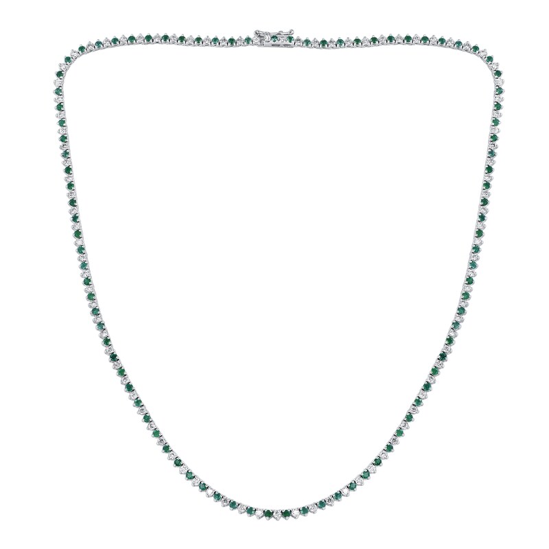 Main Image 1 of Lab-Created Emerald and 2-1/4 CT. T.W. Diamond Alternating Tennis Necklace in 10K White Gold - 16"