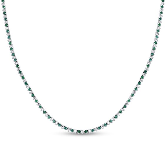 Lab-Created Emerald and 2-1/4 CT. T.w. Diamond Alternating Tennis Necklace in 10K White Gold - 16"