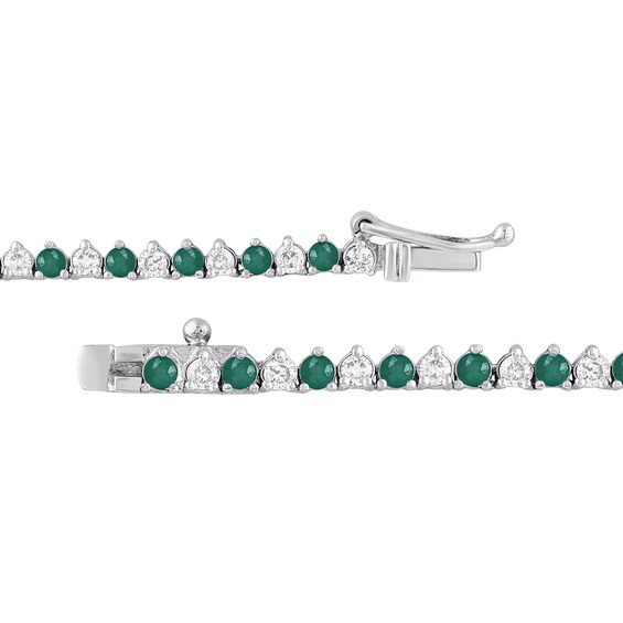 Lab-Created Emerald and 2-1/4 CT. T.w. Diamond Alternating Tennis Necklace in 10K White Gold - 16"