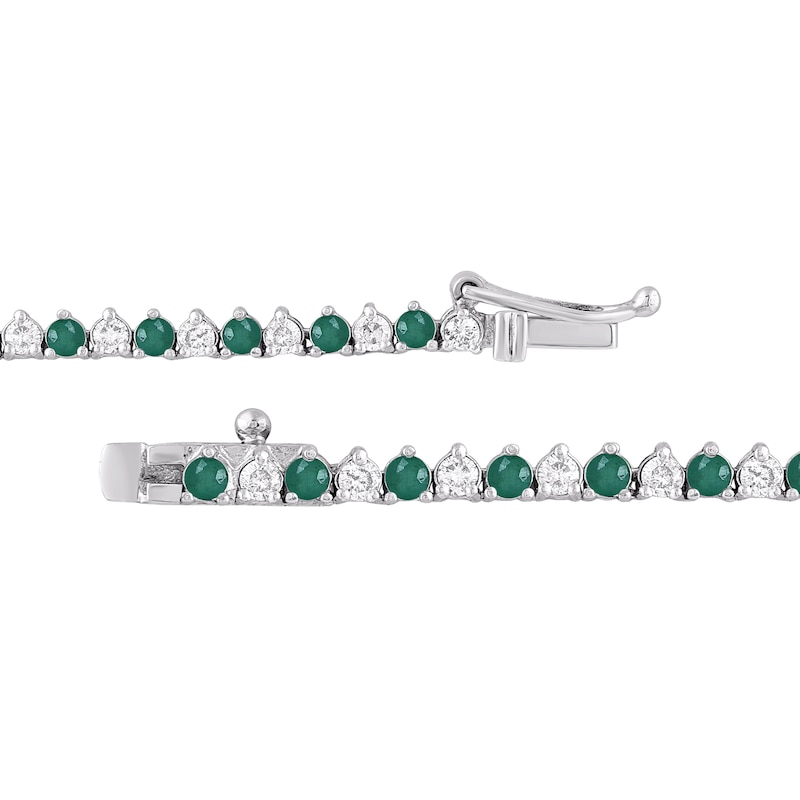 Main Image 3 of Lab-Created Emerald and 2-1/4 CT. T.W. Diamond Alternating Tennis Necklace in 10K White Gold - 16"