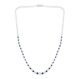 Blue Lab-Created Sapphire and 1-1/2 CT. T.W. Diamond Graduated Alternating Tennis Necklace in 10K White Gold - 16"