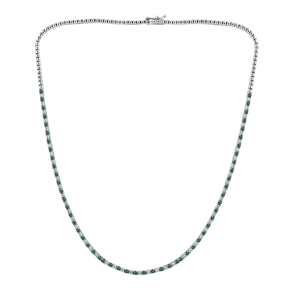 Lab-Created Emerald and 1 CT. T.w. Diamond Alternating Tennis Necklace in 10K White Gold - 16"