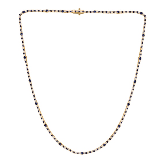 Blue Lab-Created Sapphire and 1-1/2 CT. T.w. Diamond Alternating Station Line Necklace in 10K Gold - 16"