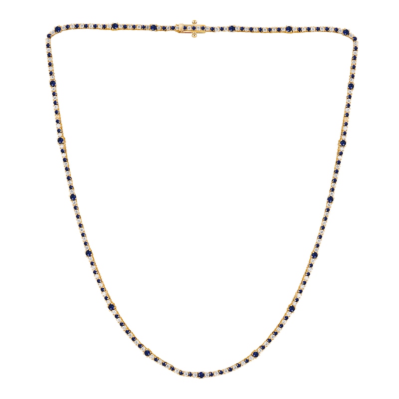 Main Image 1 of Blue Lab-Created Sapphire and 1-1/2 CT. T.W. Diamond Alternating Station Line Necklace in 10K Gold - 16"