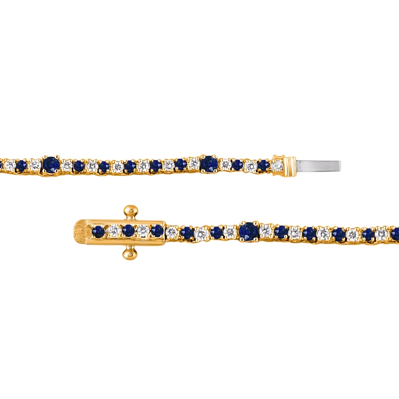 Main Image 3 of Blue Lab-Created Sapphire and 1-1/2 CT. T.W. Diamond Alternating Station Line Necklace in 10K Gold - 16"