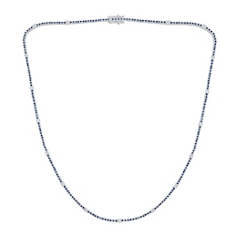 Blue Lab-Created Sapphire and 3/4 CT. T.W. Diamond Station Line Necklace in 10K White Gold - 16"