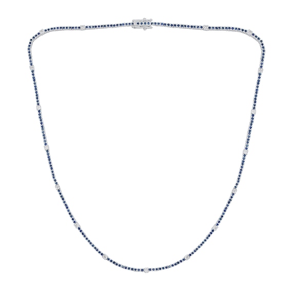 Blue Lab-Created Sapphire and 3/4 CT. T.w. Diamond Station Line Necklace in 10K White Gold - 16"
