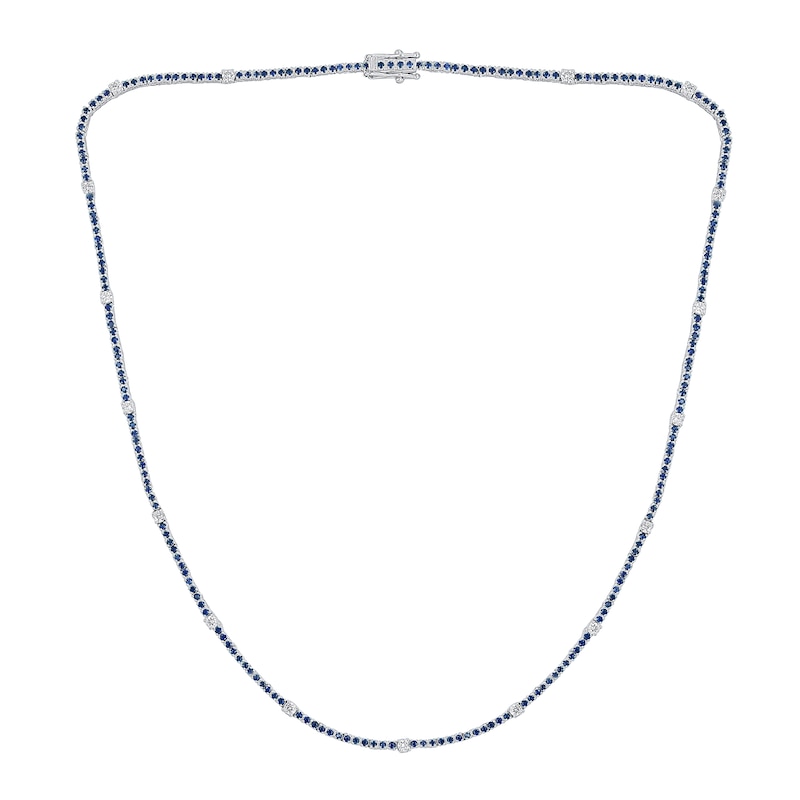 Main Image 1 of Blue Lab-Created Sapphire and 3/4 CT. T.W. Diamond Station Line Necklace in 10K White Gold - 16"